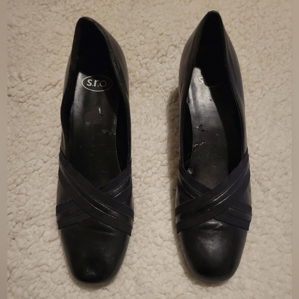 WOMENS S.R.O. SAMMI LEATHER HEEL PUMPS BLACK SIZE 8 - Picture 4 of 13